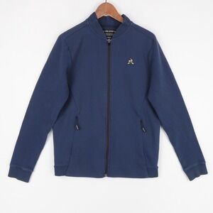 Le Coq Sportif Tech Jacket Mens M Blue Full Zip Mock Neck Ribbed Sleeves